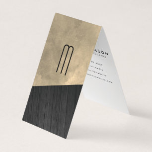 Cartão De Visita Chic Sepia Watercolor Monograma da Madeira