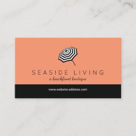 Cartão De Visita Chic Striped Beach Umbrella Logo Coral