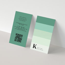 Cartão De Visita Chic Teal Green Ombre Clássico Monograma QR Código