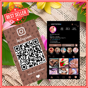 Cartão De Visita Chic Terracotta Salão de Unhas Instagram QR