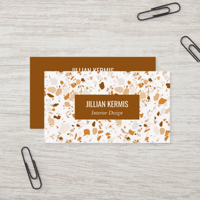 Cartão De Visita Chic terrazzo elegante Brown Terracotta CUSTOM (Frente/Verso In Situ)
