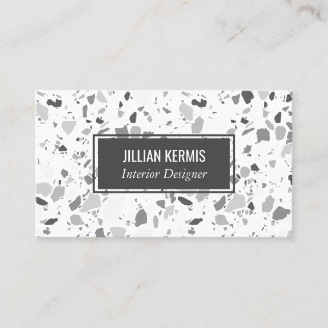 Cartão De Visita Chic terrazzo elegante cinza preta de escala cinze (Frente)