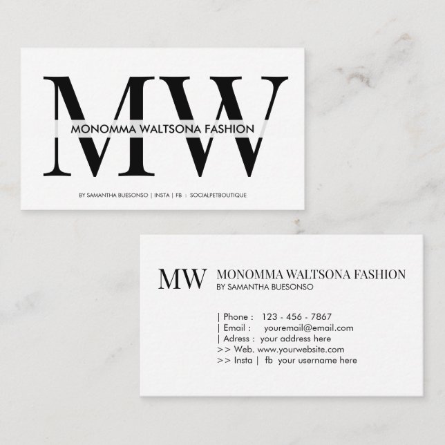 Cartão De Visita Chic typography monogram lettering name (Frente/Verso)
