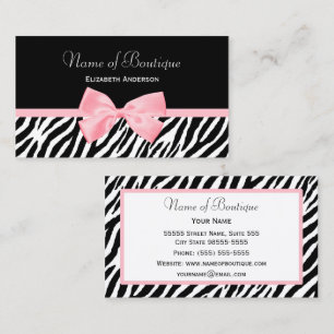 Cartão De Visita Chic Zebra Print Boutique Leve Friso Rosa Verdadei