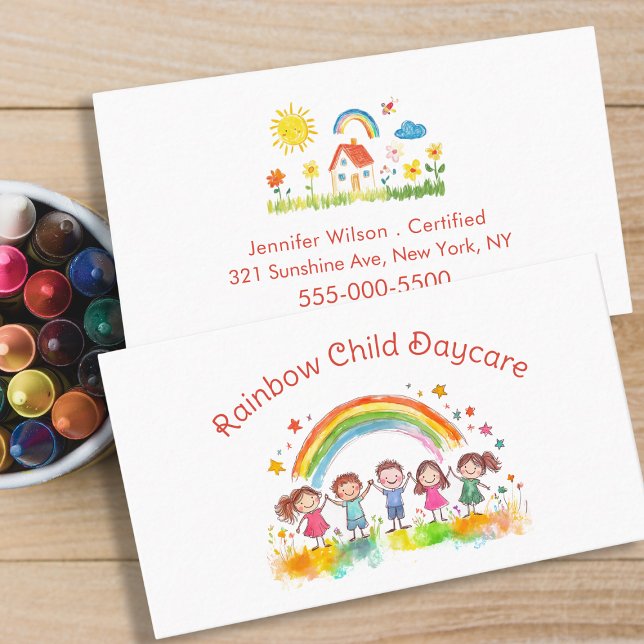 Cartão De Visita Child Daycare Childcare Service Rainbow (Criador carregado)