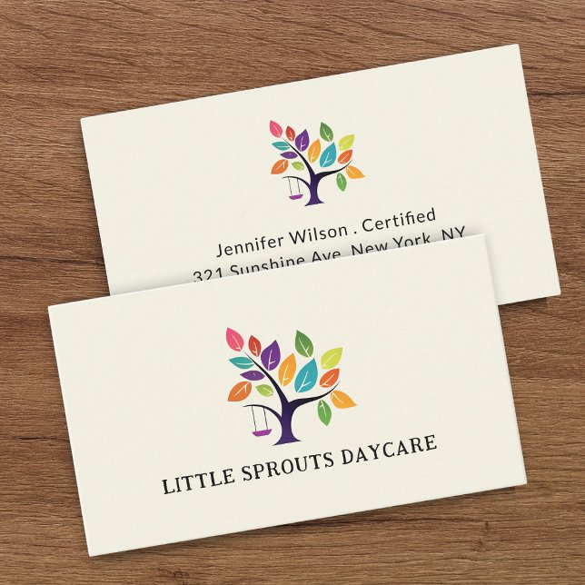 Cartão De Visita Child Daycare Childcare Service Tree Logo (Criador carregado)