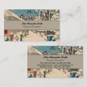 Cartão De Visita Chinoiserie Ukiyo-e Paisagem Japonesa de Inverno c