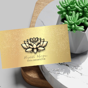 Cartão De Visita Chique Elegante Lótus Dourado Confete