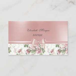 Cartão De Visita Chique Elegante Luxo, Flores, Laço de Fita Rosa
