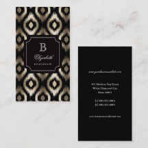 Chique Estiloso Preto Dourado Folha Diamante Ikat 