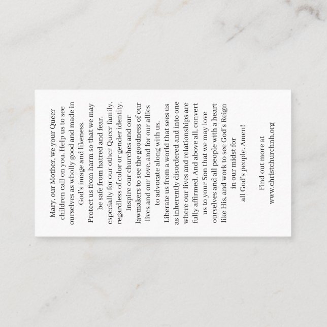 Cartão De Visita Christ Church Rainbow Madonna Card (Verso)