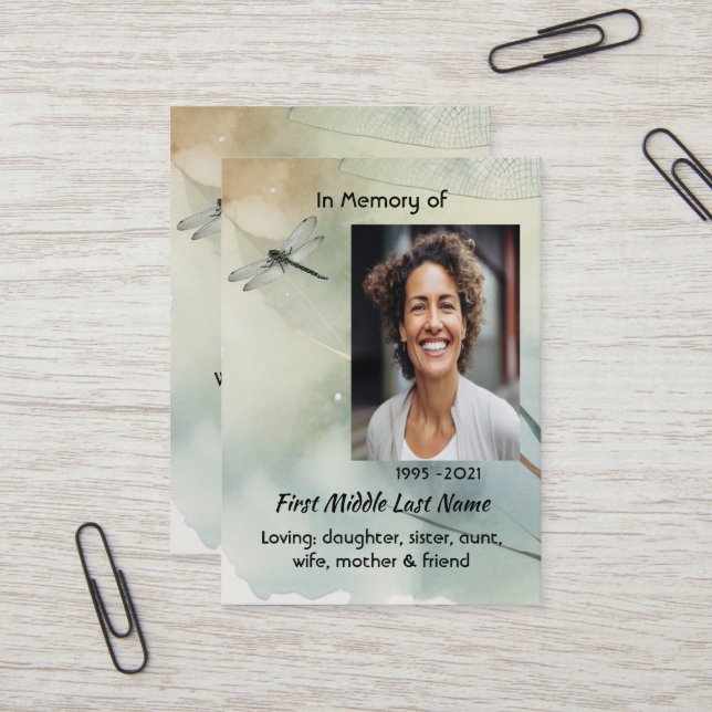 Cartão De Visita Christian Memorial Keepsake Dragonfly Business (Frente/Verso In Situ)