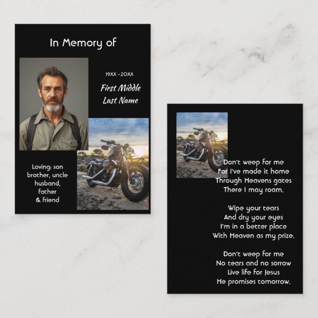 Cartão De Visita Christian Memorial Keepsake Motorcycle Chopper (Frente/Verso)