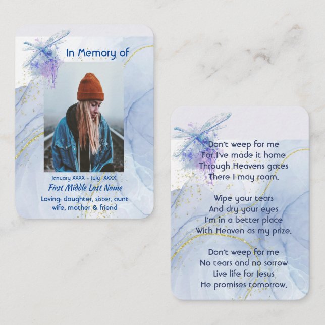 Cartão De Visita Christian Memorial KeepsasaemDragonfly (Frente/Verso)