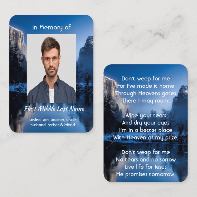 Cartão De Visita Christian Memorial Photo Mountain Lake Winter Snow (Frente/Verso)