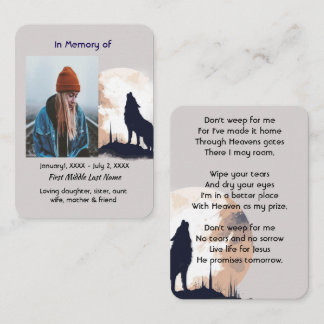 Cartão De Visita Christian Memorial Prayer Lone Wolf Howling Animal