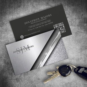 Cartão De Visita Chrome escovado e Monograma de Pedra ID1042