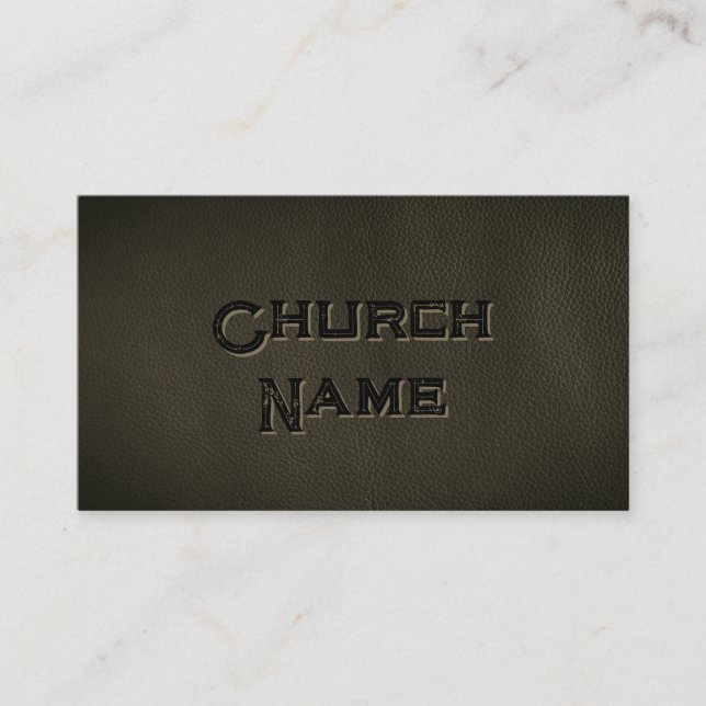 Cartão De Visita Church Name BLACK Leather Grunge Christian (Frente)