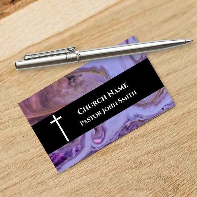 Cartão De Visita Church Pastor Purple Marble Christian (Church Pastor Purple Marble Christian Business Card)