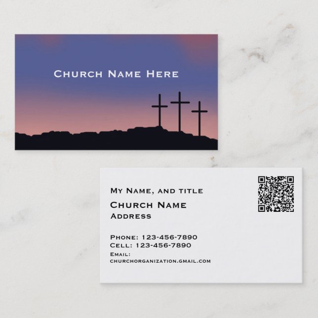 Cartão De Visita Church / Religious Three crosses with QR code (Frente/Verso)