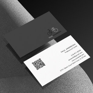 Cartão De Visita Ciclista Profissional Código QR Preto e Branco