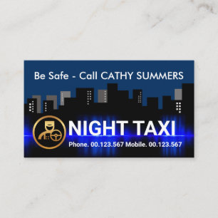 Cartão De Visita Cidade Noturna Silhouette Taxi Chauffeur #ZazzleMa
