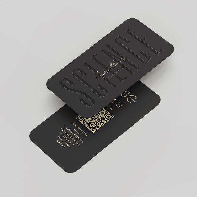 Cartão De Visita Cientista negro do Monograma Moderno Dourado (Modern Monogram Science Scientist Black Gold Business Card
)