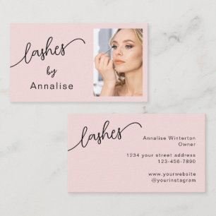 Cartão De Visita Cílios Blush Rosa Preto Script Foto 