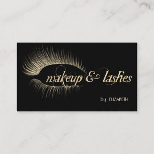Cartão De Visita Cílios com Brilho Dourado Moderno Elegante, Maquia