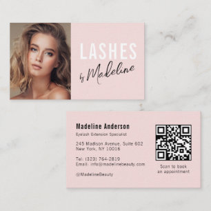 Cartão De Visita Cílios Foto Código QR de Ícone Social Script Rosa 