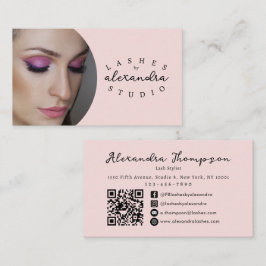 Cartão De Visita Cílios Foto Código QR Ícone Social Blush Rosa Scri