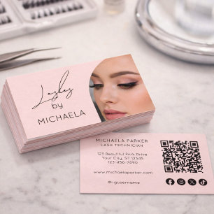 Cartão De Visita Cílios Foto Código QR Ícone Social Blush Rosa Scri