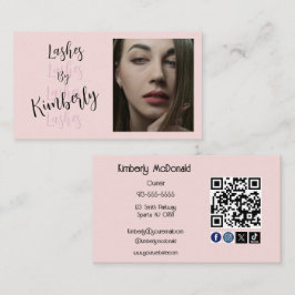 Cartão De Visita Cílios Foto Código QR Ícone Social Blush Rosa Scri