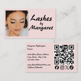 Cartão De Visita Cílios Foto Código QR Ícone Social Script Rosa Cor