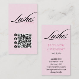 Cartão De Visita Cílios Ícone Social Código QR Script Preto Rosa Co