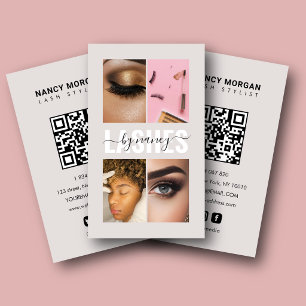 Cartão De Visita Cílios Roteiro Colagem de Fotos Código Qr Bege
