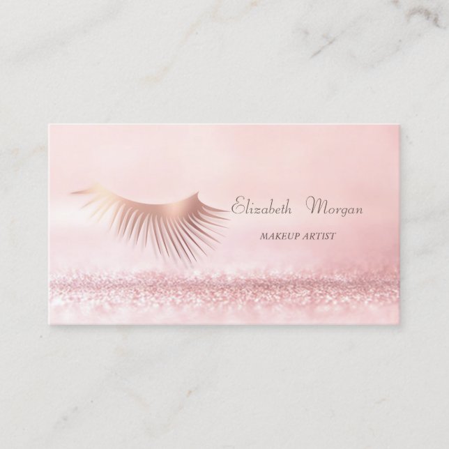 Cartão De Visita Cílios Sofisticados Modernos Rosa com Efeito Bokeh (Frente)