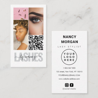 Cartão De Visita cílios Tipografia 3 Colagem de Fotos Código Qr Log