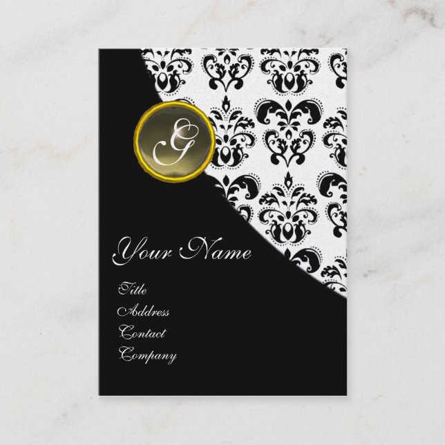 CARTÃO DE VISITA CINZA AGATE DAMASK MONOGRAM (Frente)
