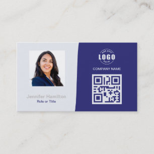 Cartão De Visita Cinza Azul de Fotografia QRCode personalizada prof