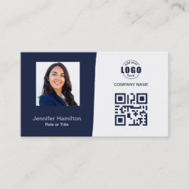 Cartão De Visita Cinza Azul Escuro de Foto QRCode Personalizado Pro