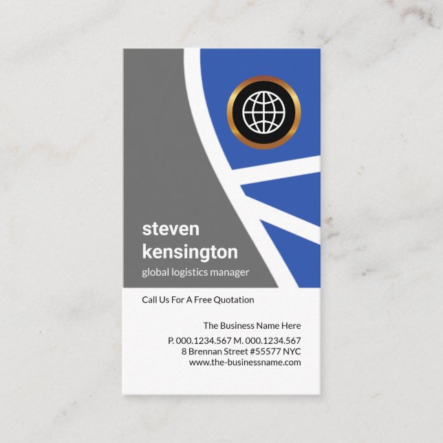 Cartão De Visita Cinza Azul Topografia Rotas Logística Transporte (Frente)