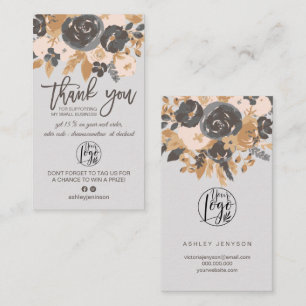 Cartão De Visita cinza blush boho floral script logotipo obrigado