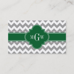 Cartão De Visita Cinza Branca Chevron Emerald Quatrefoil 3 Monogram