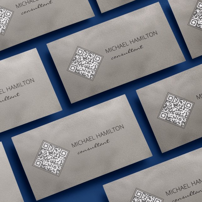 Cartão de Visita Cinza Brilhante Código QR (Criador carregado)