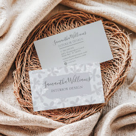 Cartão De Visita Cinza Chic Padrão Floral Moderno