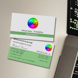 Cartão De Visita Cinza clara e chic verde com o logotipo profission