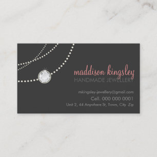 Cartão De Visita cinza colar solitário elegante, cor-de-rosa