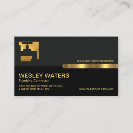 Cartão De Visita Cinza Coluna Preta Canalização de Água Dourada