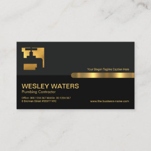 Cartão De Visita Cinza Coluna Preta Canalização de Água Dourada